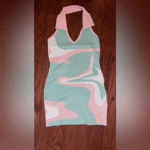 Pink & Green Halter Dress